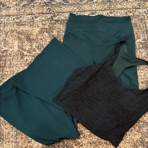 Green Fabletics crossover Leggings with heathered matching top
